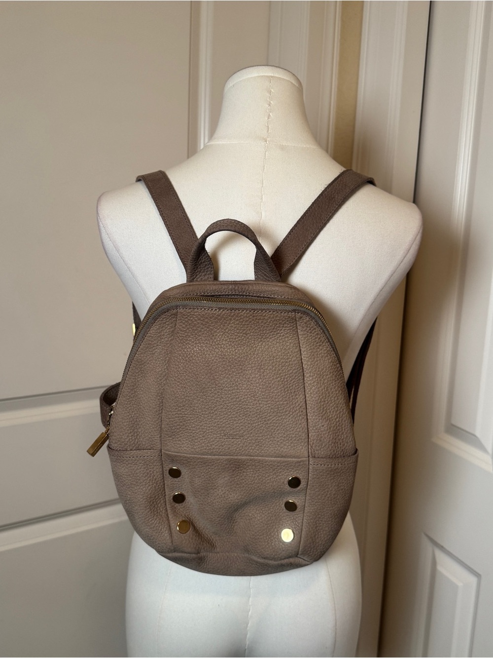 Hammitt Hunter Medium Backpack Grey Natural Brushed Gold Leather Nubuck Bag